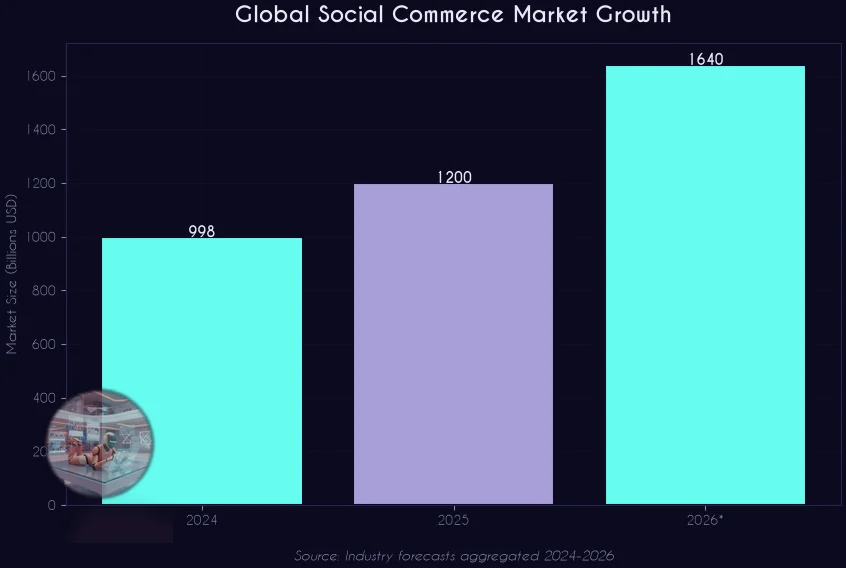 Global social commerce market growth bar chart with ZEST robot
